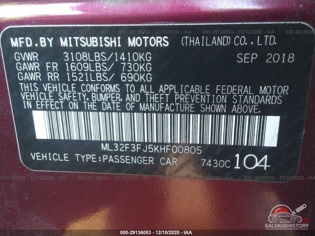 ML32F3FJ5KHF00805 2019 MITSUBISHI MIRAGE G4 photo no. 9