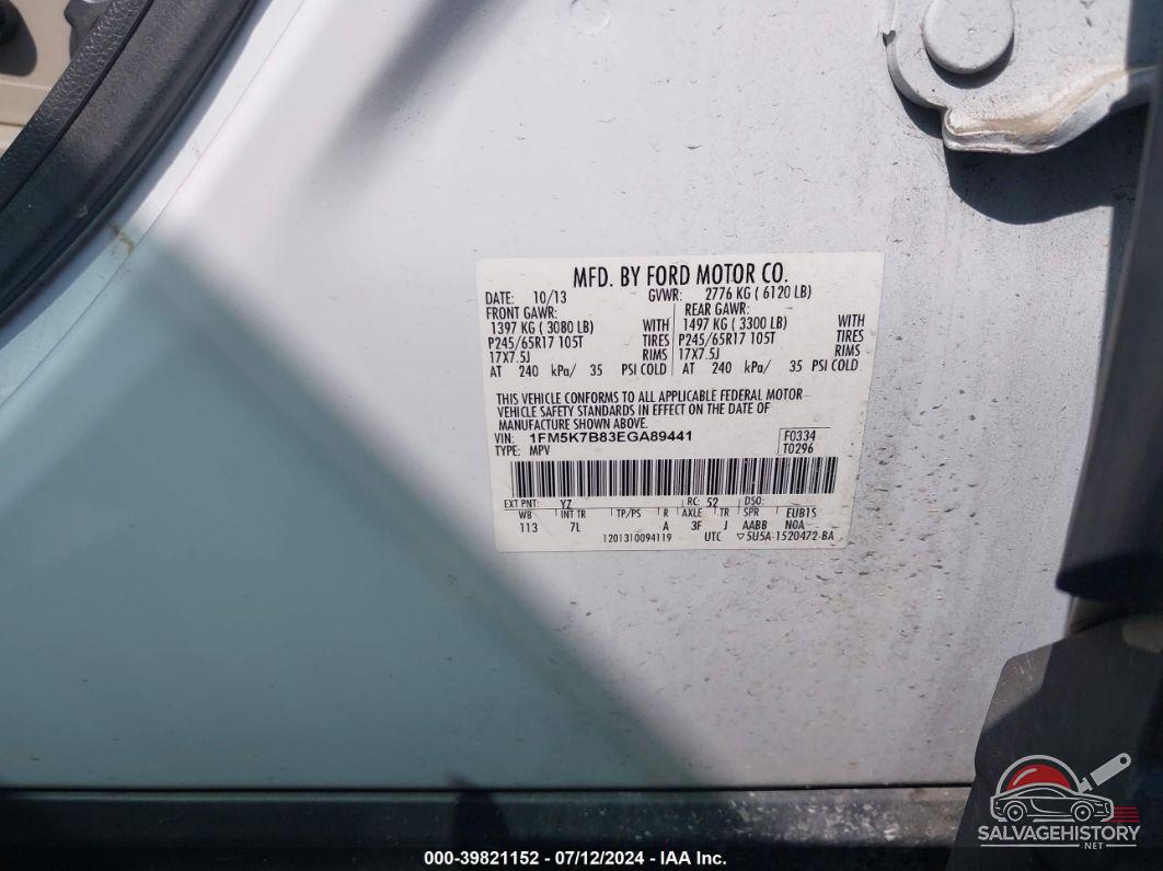 1FM5K7B83EGA89441 2014 FORD EXPLORER photo no. 9