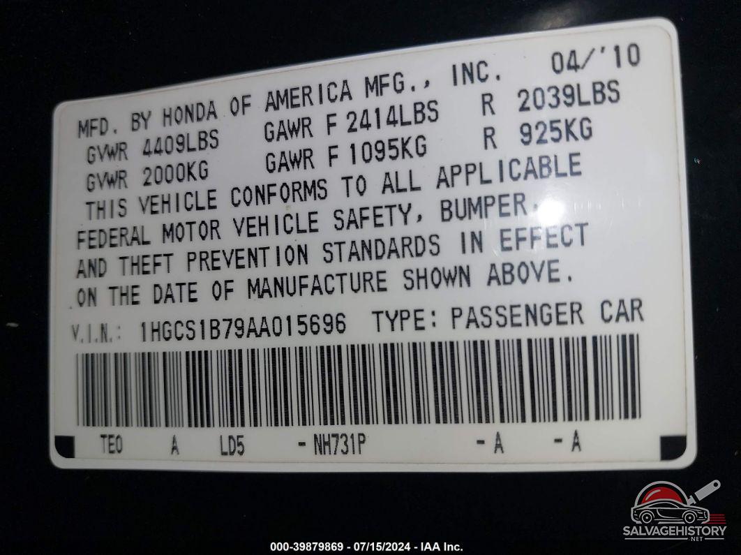 1HGCS1B79AA015696 2010 HONDA ACCORD photo no. 9