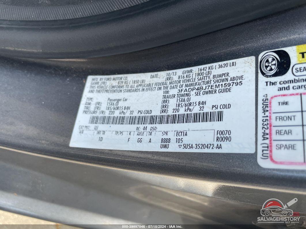 3FADP4BJ7EM159795 2014 FORD FIESTA photo no. 9