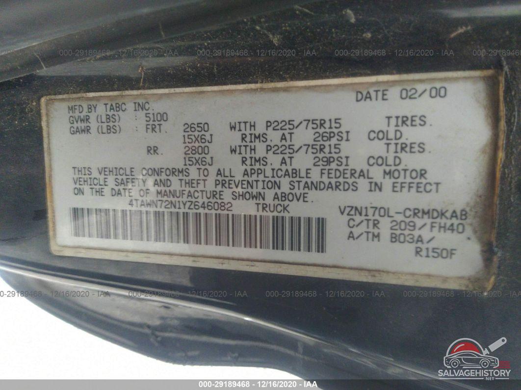 4TAWN72N1YZ646082 2000 TOYOTA TACOMA photo no. 9