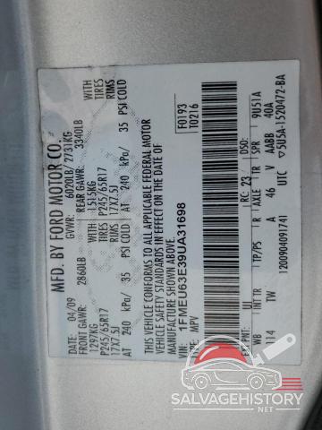1FMEU63E39UA31698 2009 FORD EXPLORER photo no. 13