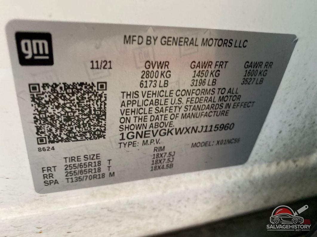 1GNEVGKWXNJ115960 2022 CHEVROLET TRAVERSE photo no. 10