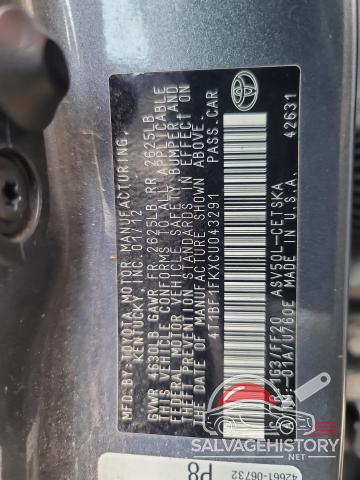 4T1BF1FKXCU043291 2012 TOYOTA CAMRY photo no. 12