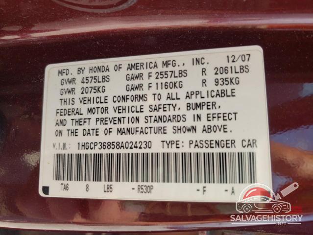 1HGCP36858A024230 2008 HONDA ACCORD photo no. 13