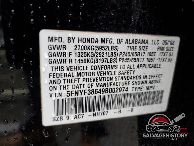 5FNYF38649B002974 2009 HONDA PILOT photo no. 13