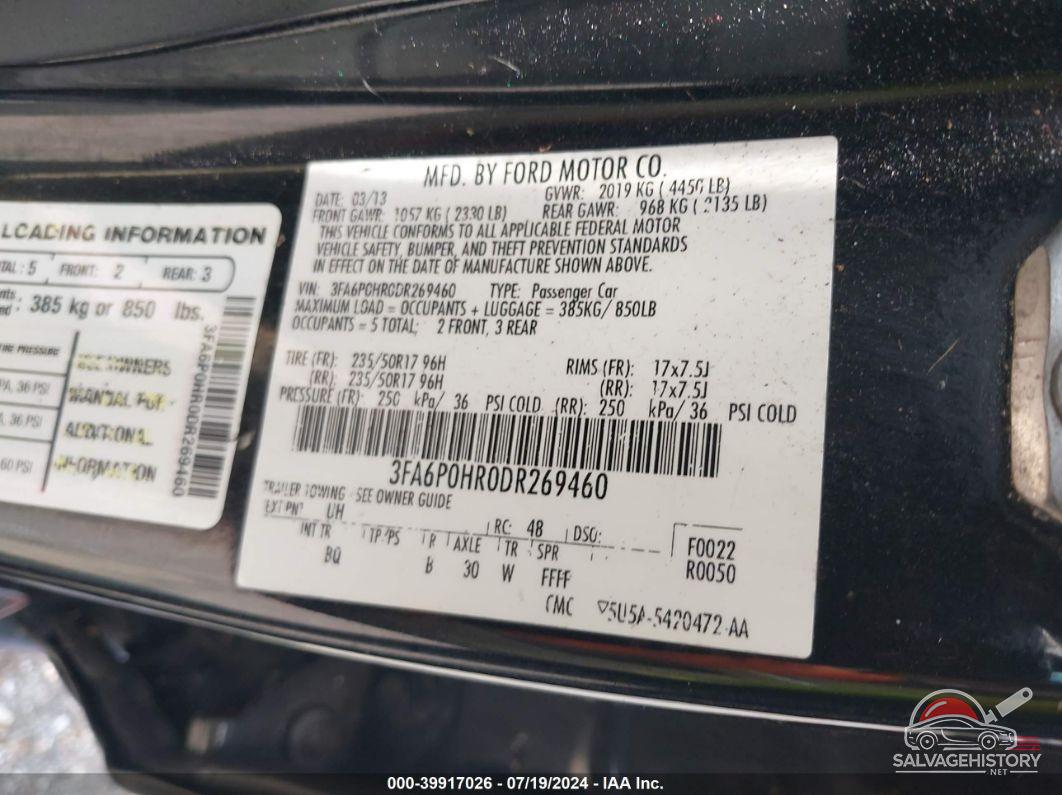 3FA6P0HR0DR269460 2013 FORD FUSION photo no. 9