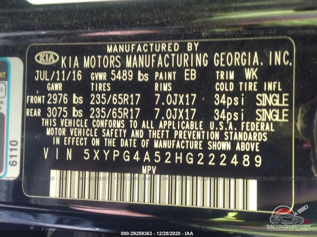 5XYPG4A52HG222489 2017 KIA SORENTO photo no. 9