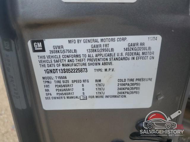 1GNDT13S052225873 2005 CHEVROLET TRAILBLZR photo no. 13