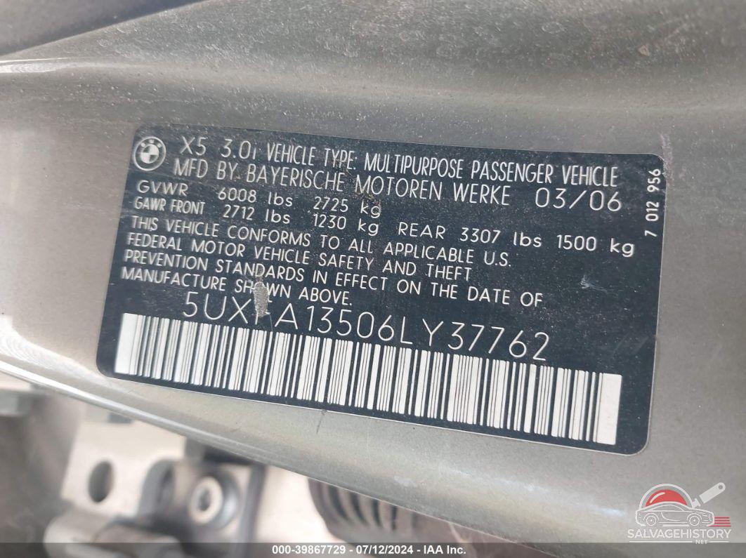 5UXFA13506LY37762 2006 BMW X5 photo no. 9