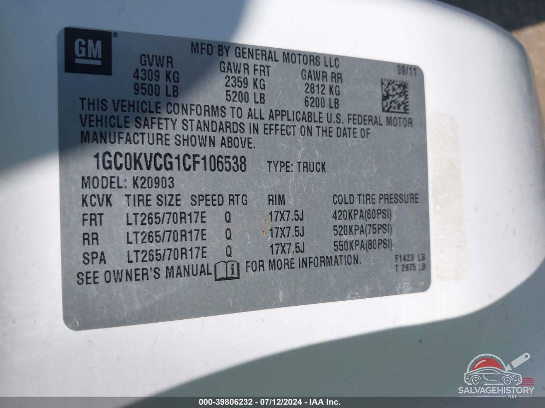 1GC0KVCG1CF106538 2012 CHEVROLET SILVERADO photo no. 9