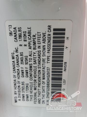 2HGFG3B8XDH529727 2013 HONDA CIVIC photo no. 12