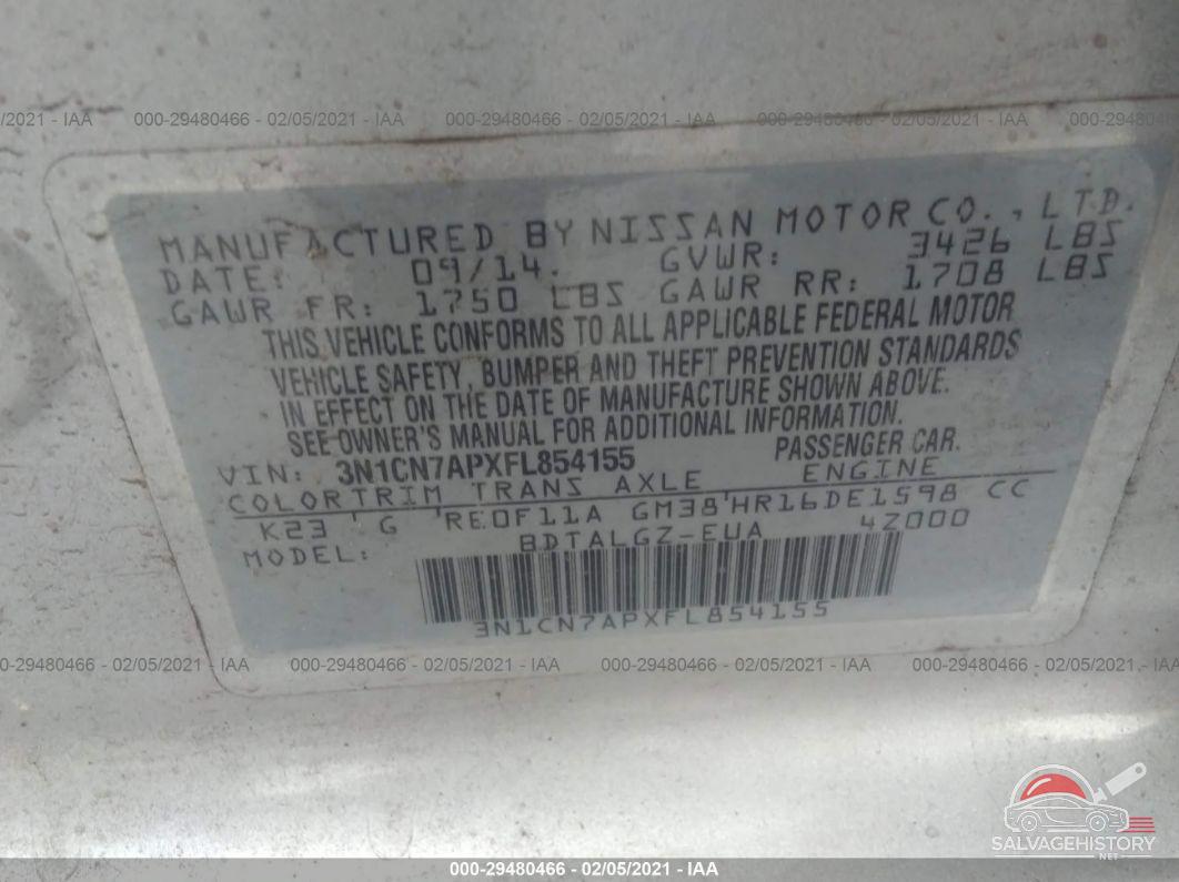 3N1CN7APXFL854155 2015 NISSAN VERSA photo no. 9