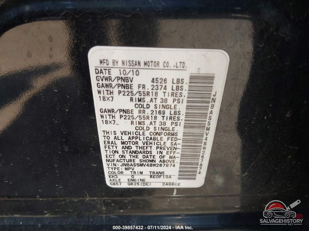 JN8AS5MV4BW267874 2011 NISSAN ROGUE photo no. 9