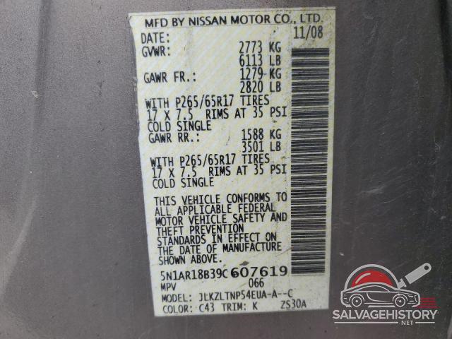 5N1AR18B39C607619 2009 NISSAN PATHFINDER photo no. 14