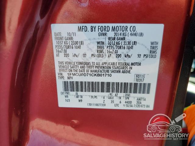 1FMCU0D71CKB01710 2012 FORD ESCAPE photo no. 13