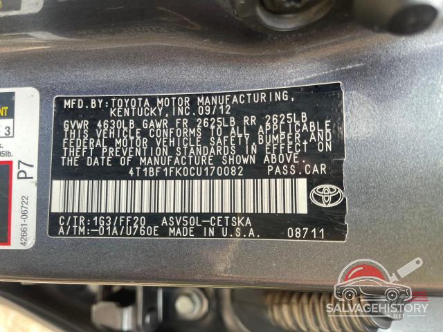 4T1BF1FK0CU170082 2012 TOYOTA CAMRY photo no. 10