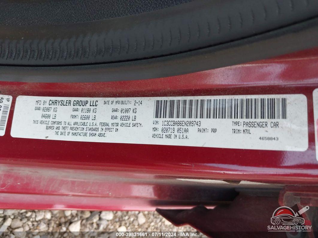 1C3CCBAB6EN209743 2014 CHRYSLER 200 photo no. 9