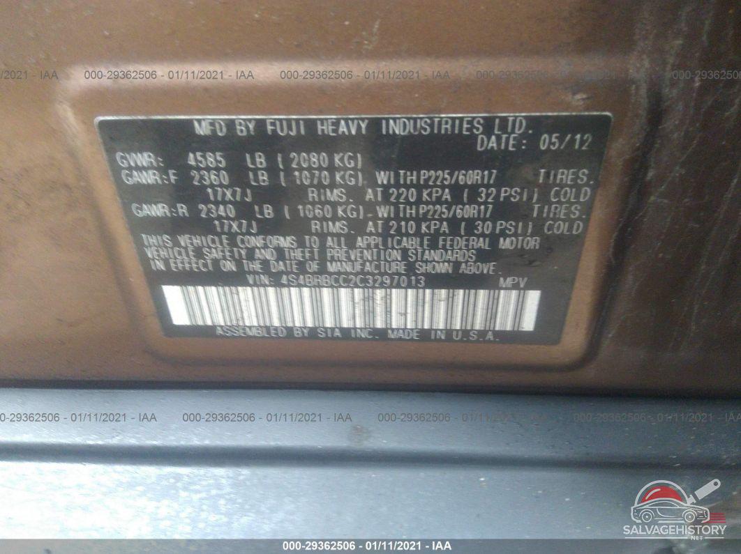 4S4BRBCC2C3297013 2012 SUBARU OUTBACK photo no. 9