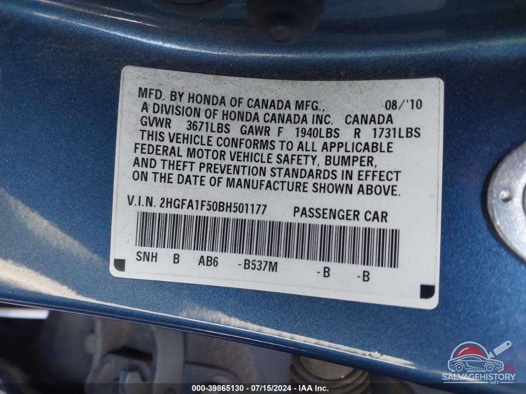2HGFA1F50BH501177 2011 HONDA CIVIC photo no. 9