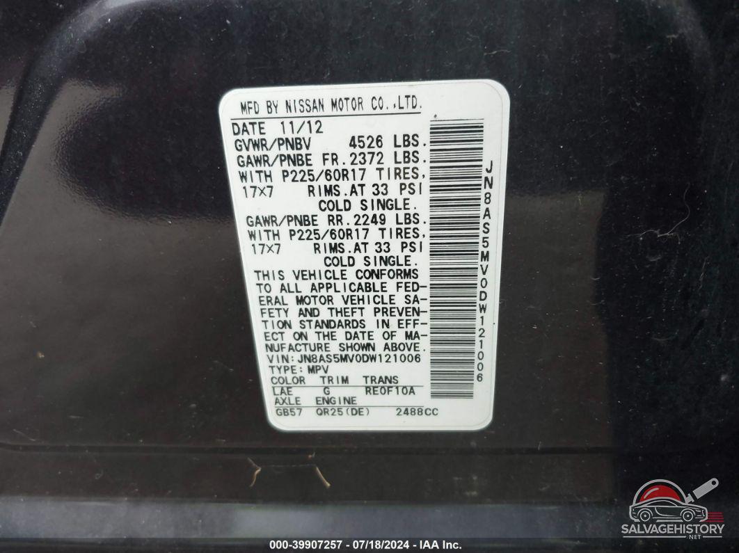 JN8AS5MV0DW121006 2013 NISSAN ROGUE photo no. 9