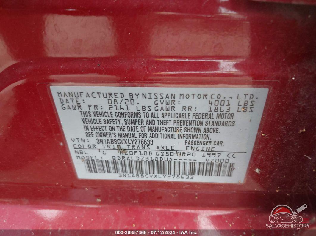 3N1AB8CVXLY278633 2020 NISSAN SENTRA photo no. 9