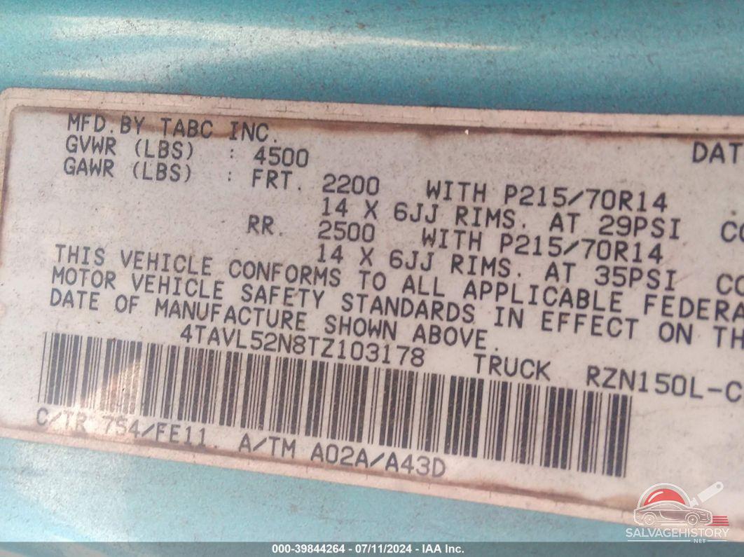 4TAVL52N8TZ103178 1996 TOYOTA TACOMA photo no. 9
