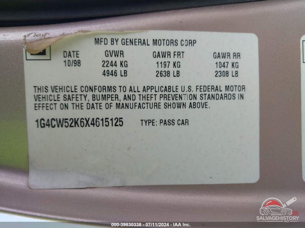 1G4CW52K6X4615125 1999 BUICK PARK AVENUE photo no. 9