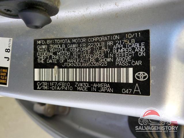 JTDKN3DU6B5338923 2011 TOYOTA PRIUS photo no. 12