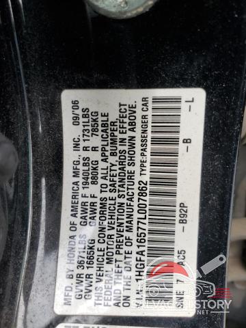 1HGFA16577L007862 2007 HONDA CIVIC photo no. 12