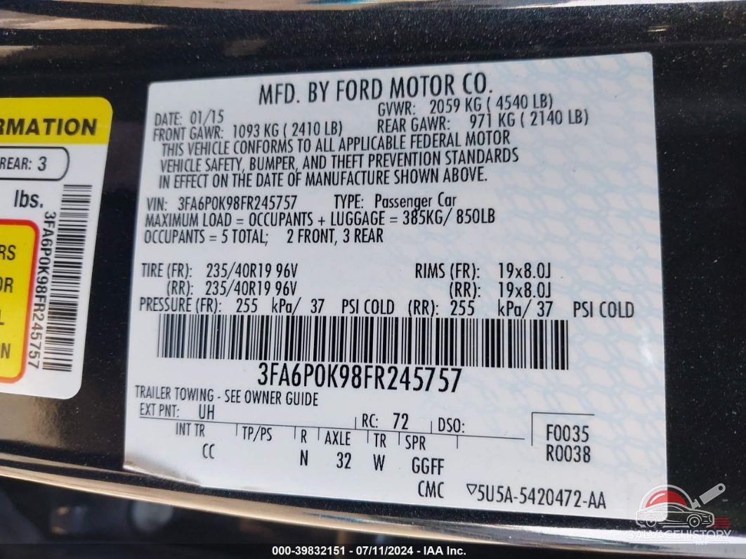 3FA6P0K98FR245757 2015 FORD FUSION photo no. 9