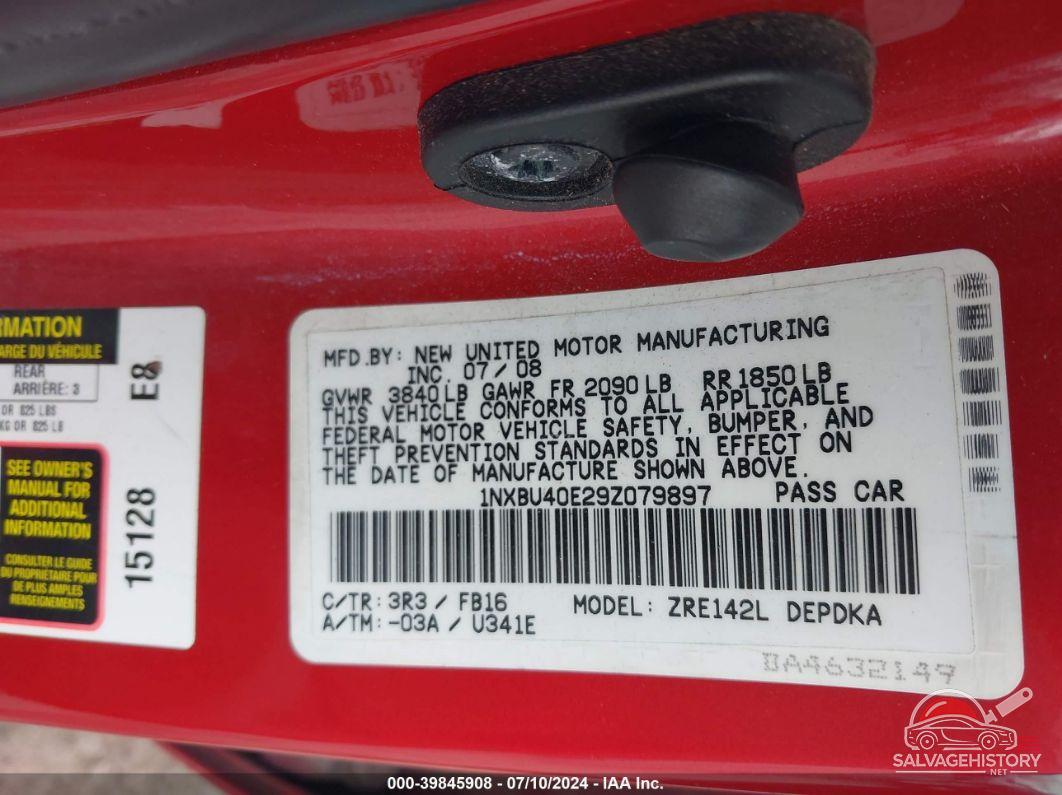 1NXBU40E29Z079897 2009 TOYOTA COROLLA photo no. 9