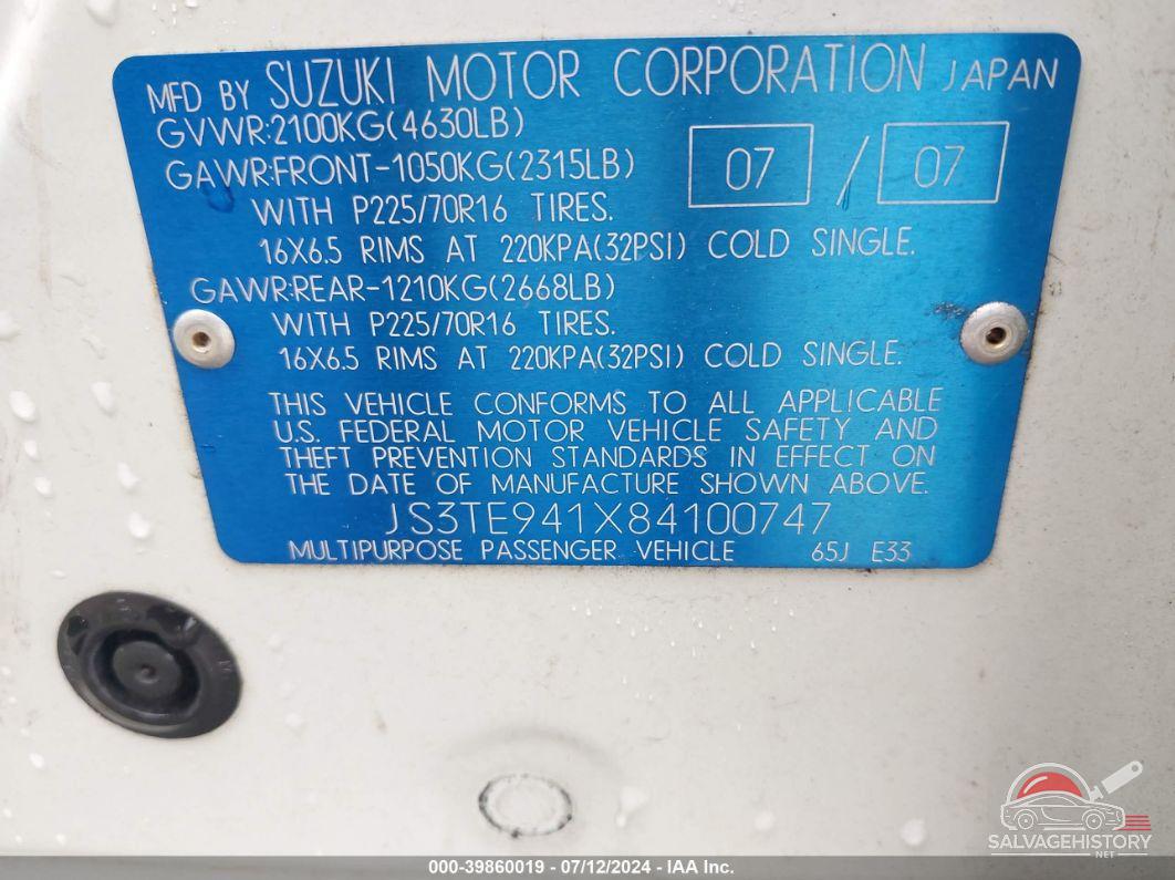 JS3TE941X84100747 2008 SUZUKI GRAND VITARA photo no. 9