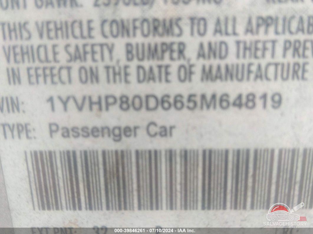1YVHP80D665M64819 2006 MAZDA MAZDA6 photo no. 9