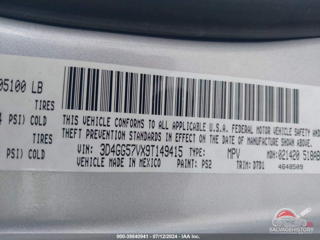 3D4GG57VX9T149415 2009 DODGE JOURNEY photo no. 9
