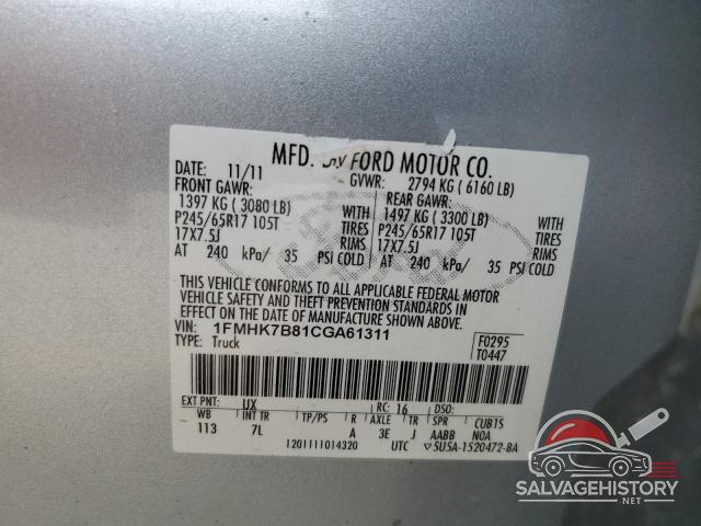 1FMHK7B81CGA61311 2012 FORD EXPLORER photo no. 13
