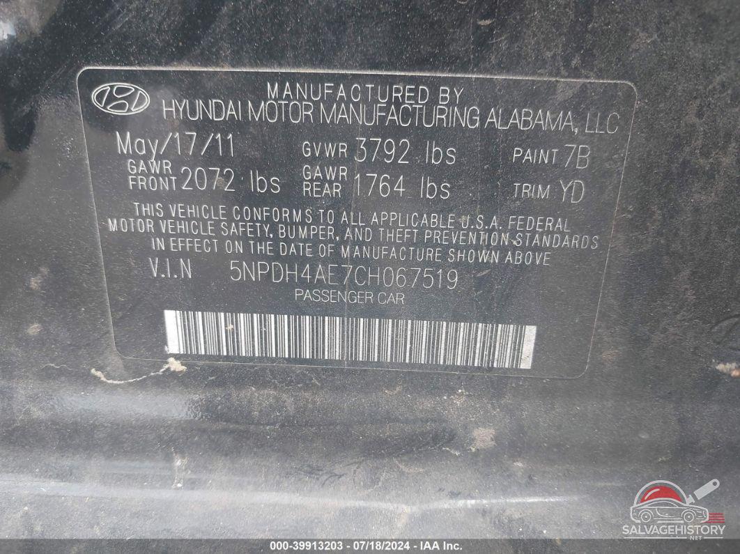 5NPDH4AE7CH067519 2012 HYUNDAI ELANTRA photo no. 9