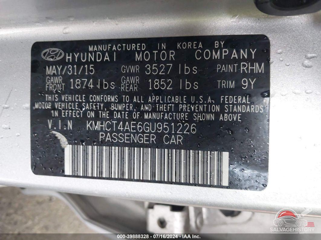 KMHCT4AE6GU951226 2016 HYUNDAI ACCENT photo no. 9