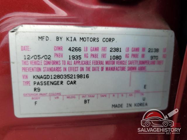 KNAGD128035219816 2003 KIA OPTIMA photo no. 12