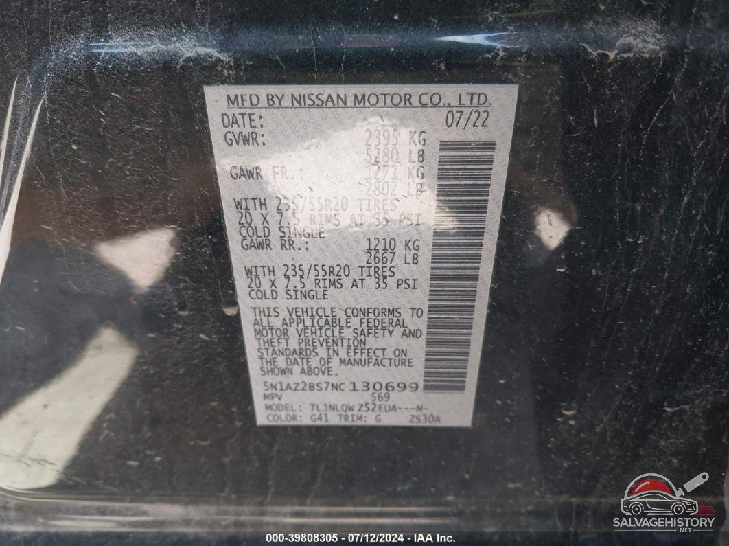 5N1AZ2BS7NC130699 2022 NISSAN MURANO photo no. 9