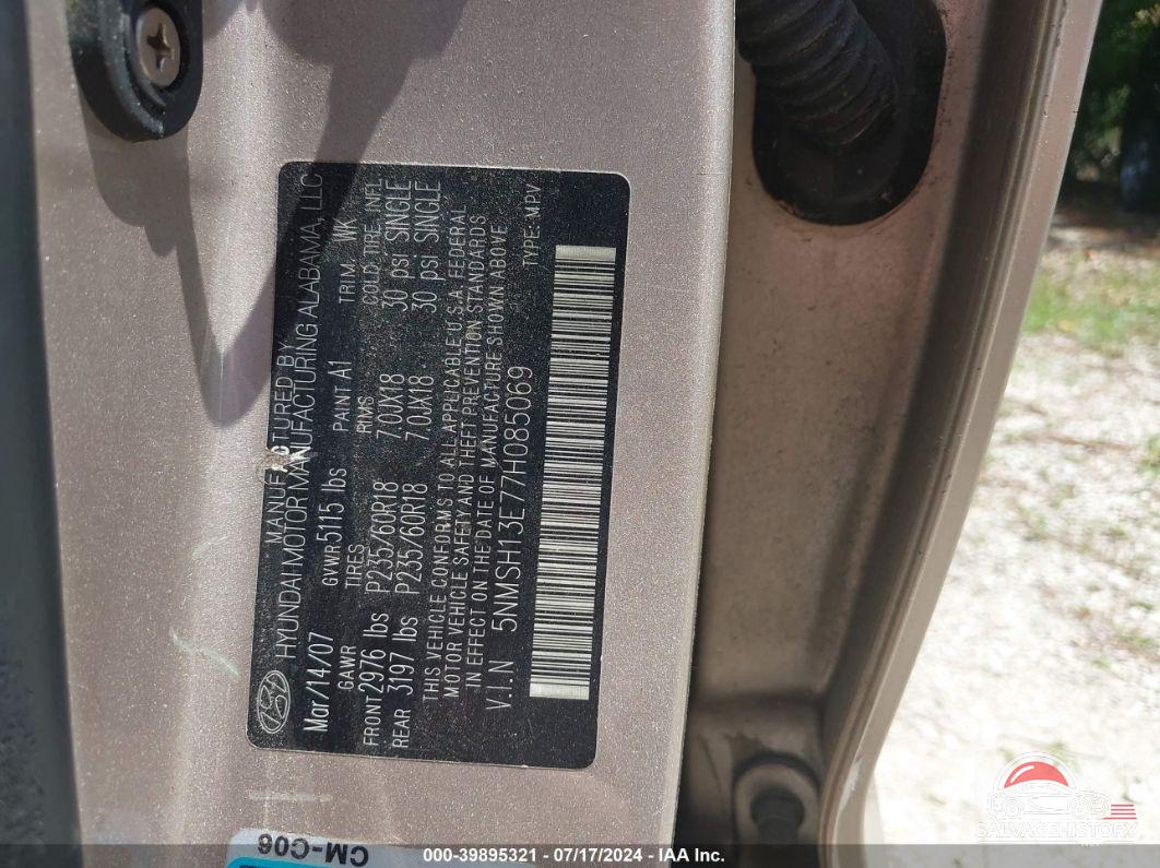 5NMSH13E77H085069 2007 HYUNDAI SANTA FE photo no. 9