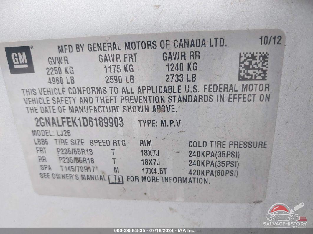 2GNALFEK1D6189903 2013 CHEVROLET EQUINOX photo no. 9