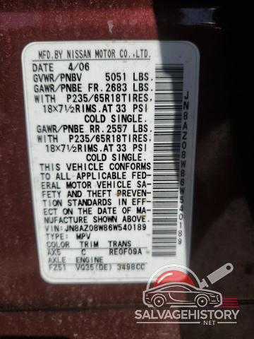 JN8AZ08W86W540189 2006 NISSAN MURANO photo no. 13