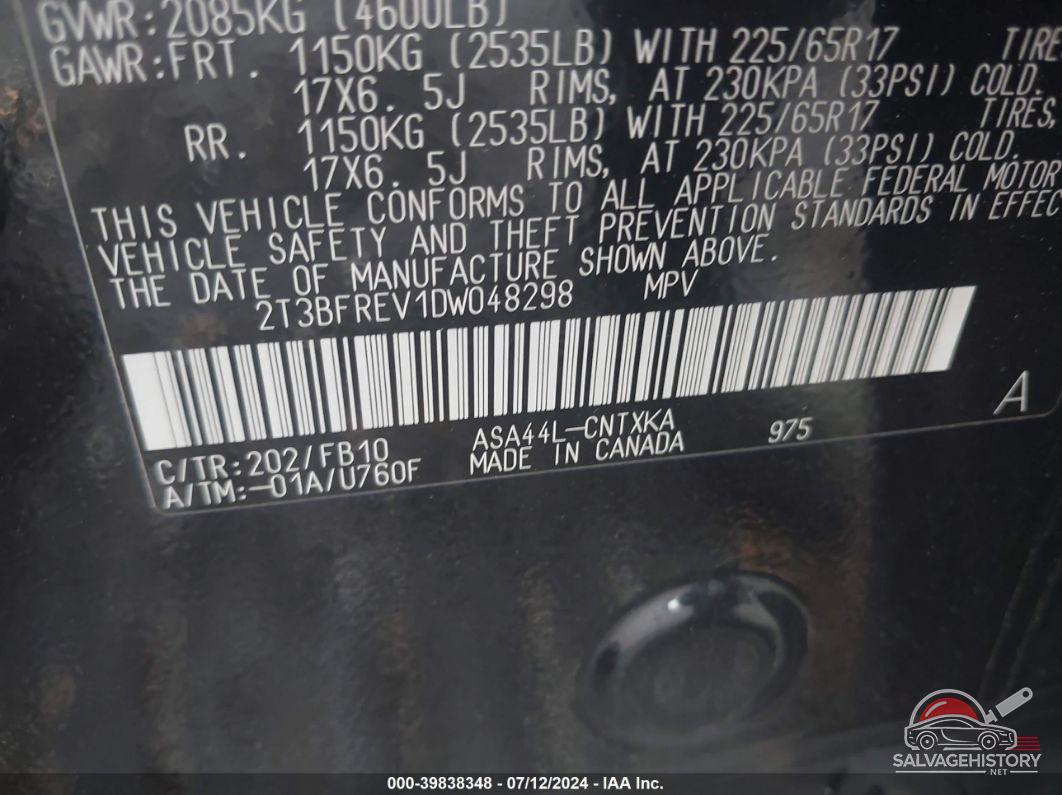 2T3BFREV1DW048298 2013 TOYOTA RAV4 photo no. 9