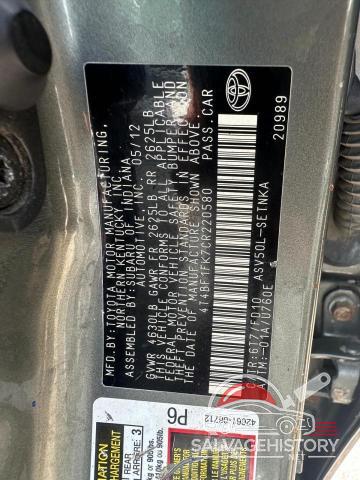 4T4BF1FK7CR220580 2012 TOYOTA CAMRY photo no. 10