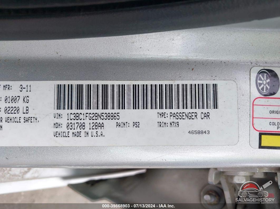 1C3BC1FG2BN538865 2011 CHRYSLER 200 photo no. 9