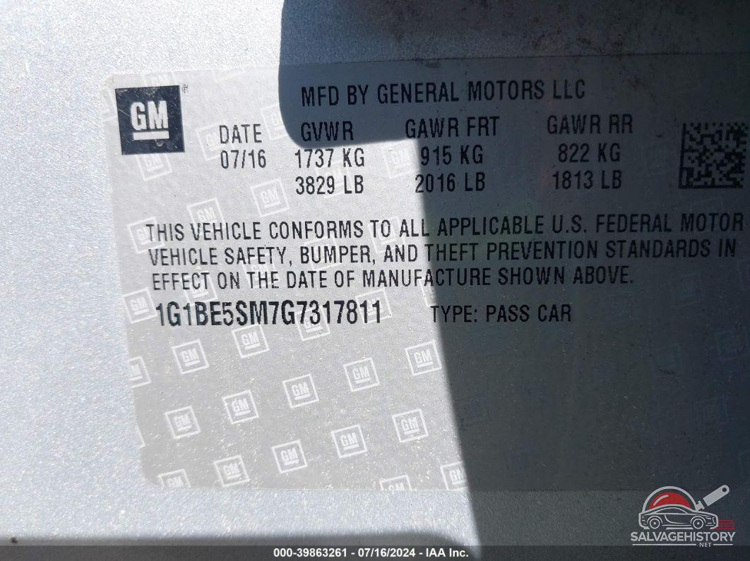 1G1BE5SM7G7317811 2016 CHEVROLET CRUZE photo no. 9