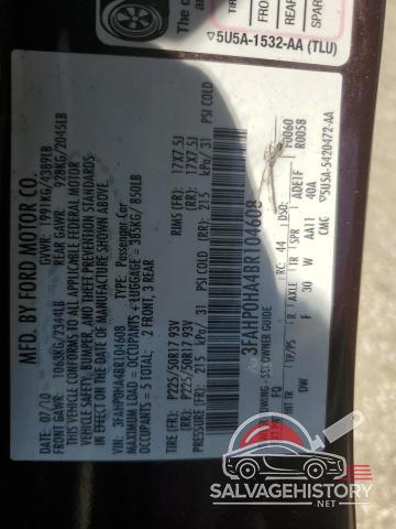3FAHP0HA4BR104608 2011 FORD FUSION photo no. 12