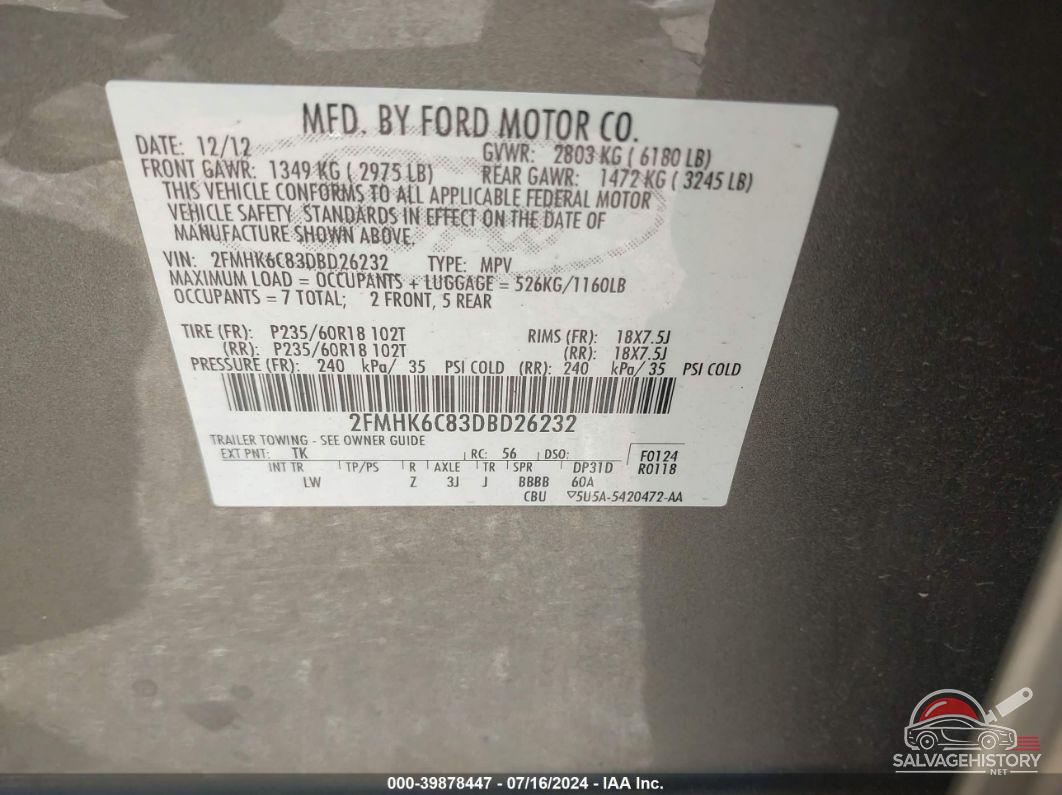 2FMHK6C83DBD26232 2013 FORD FLEX photo no. 9