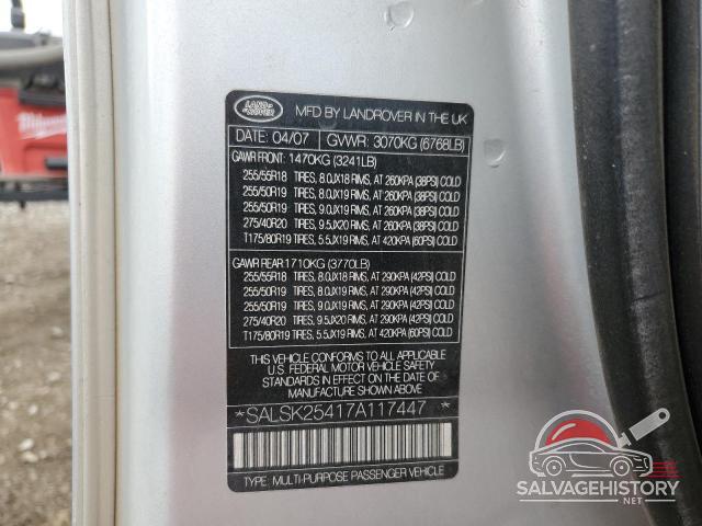 SALSK25417A117447 2007 LAND ROVER RANGEROVER photo no. 14